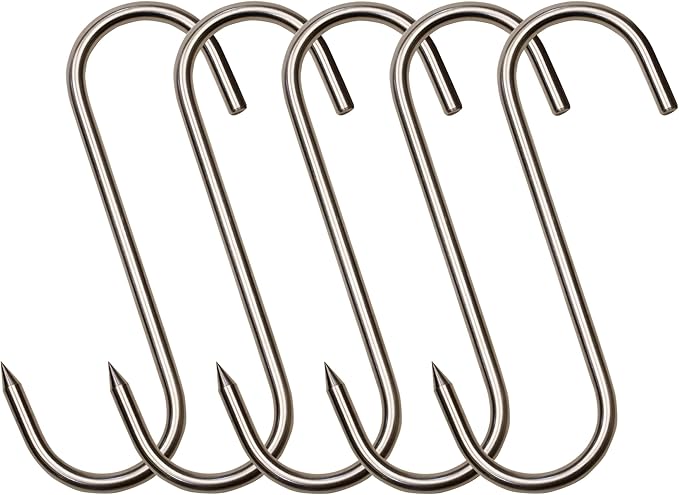 ARTOYS Meat Hooks for Butchering,5 PCS(10 inches 10mm) Heavy-Duty 304 Stainless Steel Meat Hook for Hanging Beef, Pork, Game, Moose - Strong & Sharp Butcher Hook with 1000 lbs Capacity