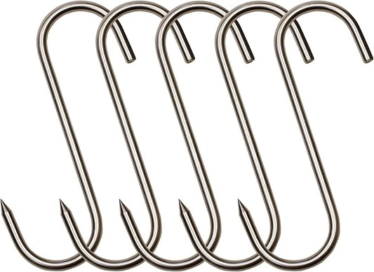 ARTOYS Meat Hooks for Butchering,5 PCS(10 inches 10mm) Heavy-Duty 304 Stainless Steel Meat Hook for Hanging Beef, Pork, Game, Moose - Strong & Sharp Butcher Hook with 1000 lbs Capacity