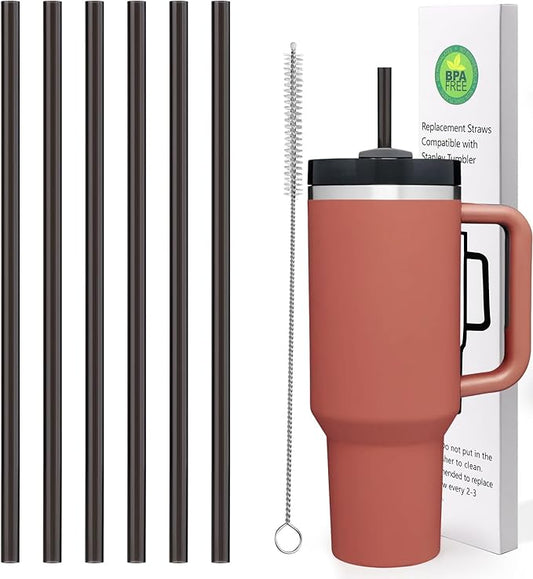 AIERSA 12Inch Replacement Black Straw for Stanley 40/30oz Cups,Plastic Reusable Straw for Stanley Quencher FlowState Tumbler, Long Drinking Straws with Cleaning Brush for Stanley Cup Accessories