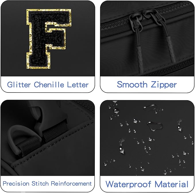 Initial Insulated Lunch Bag for Boys Kids, Back to School Gift, Reusable Leak-proof Lunch Box with Adjustable Strap for School Daycare Travel Picnic（Black，F）