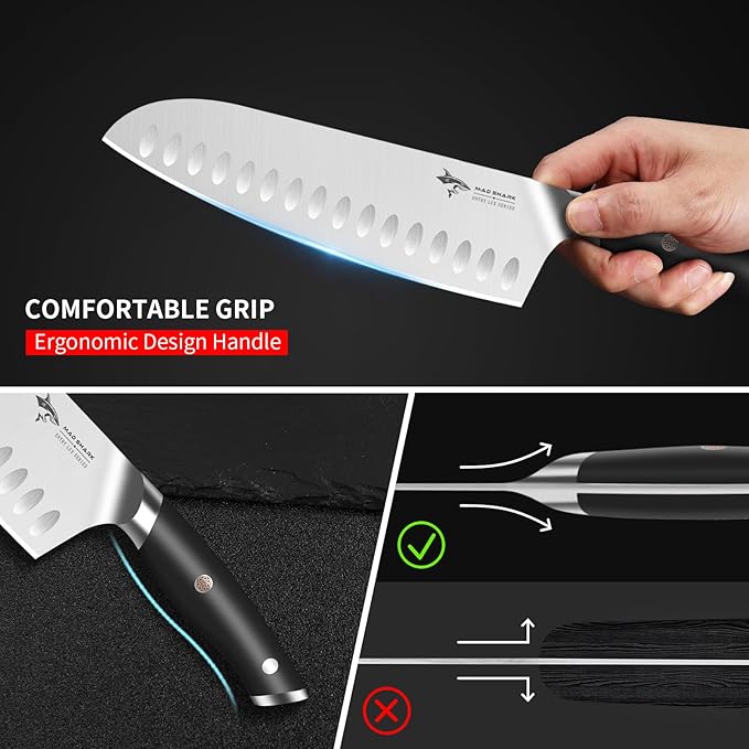 MAD SHARK Kitchen Knife, Professional 8-inch Santoku Knife, Made of German High Carbon Stainless Steel, Non-stick Ultra Sharp Kitchen Knife with Ergonomic Handle, Gift Box
