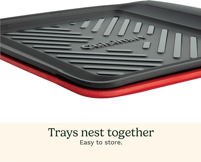 Cuisinart Grilling Prep & Serve Trays, 10.5x10.5 inch Small BBQ Tray Safe for Food Handling, 2 Dishwasher Safe Nesting Trays Black & Red, Perfect Grill Accessories for Cooked & Raw Meat, Fits 4 Burger