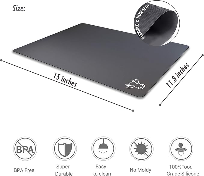 Fotouzy Flexible Plastic Cutting Board Mats with Food Icons, BPA-Free, Non-Porous, 100% Non-slip Back and Dishwasher Safe, Unique Modern Neutral Colors, Set of 4 Gray