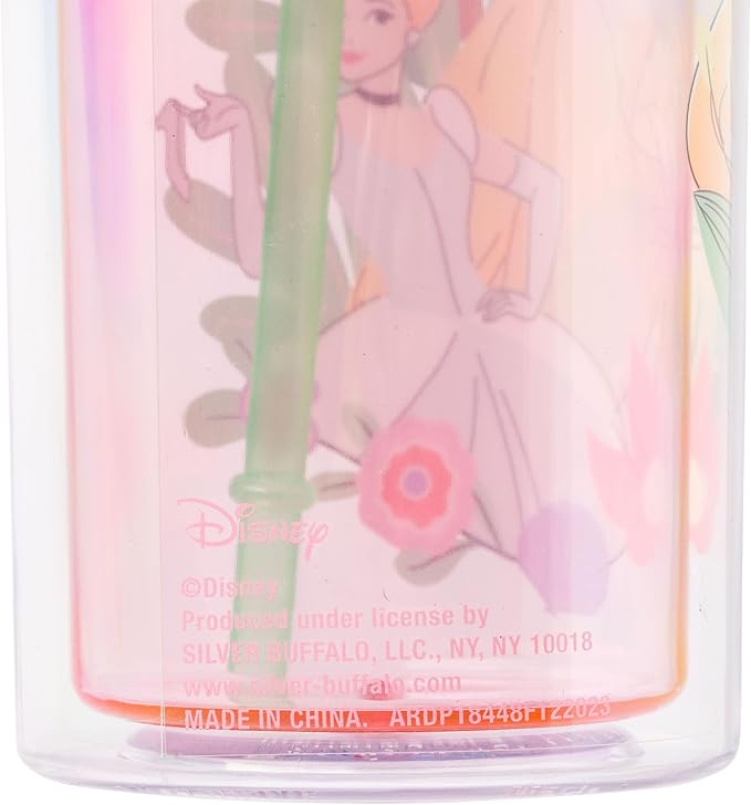 Silver Buffalo Disney Princess Featuring Moana, Rapunzel, Ariel, Tiana, Belle, and Cinderella Plastic Tall Cold Cup with Lid and Straw, 20 Ounces