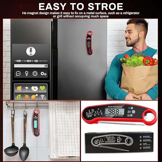 Meat Thermometer Digital for Grill Instant Read Meat Thermometer Waterproof Kitchen Gadgets Essentials Magnetic Probe Thermometer with Backlight and Display