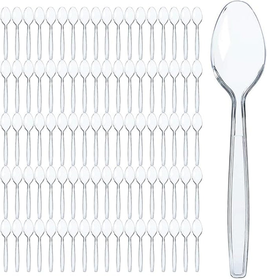 Prestee 500 Clear Plastic Spoons - 6 Inch Disposable Spoon Bulk Pack - Heavy Duty Cutlery for Events - Clear Plastic Spoons 500 Count - Disposable Silverware for Parties and Gatherings