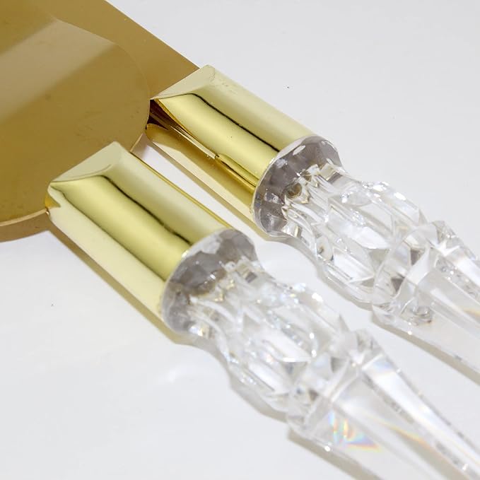 Adorox Elegant Cake Knife and Server Set - Stainless Steel with Crystal Handle - Perfect for Weddings & Anniversaries,and Special Celebrations (Gold)
