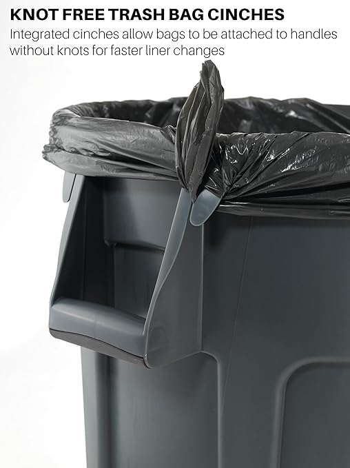 Rubbermaid Commercial Products BRUTE Heavy-Duty Round Trash/Garbage Can, 10-Gallon, Gray, Outdoor Waste Container for Landscapers/Construction/Restaurants/Back of House/Offices/Warehouses, Pack of 6