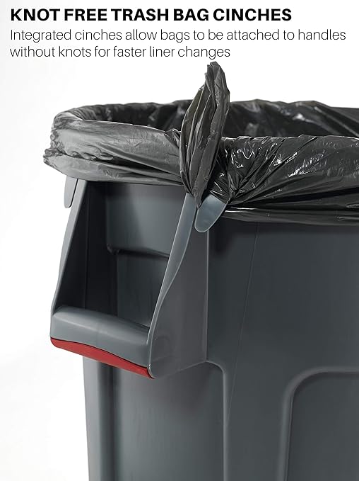 Rubbermaid Commercial Products BRUTE Heavy-Duty Round Trash/Garbage Can, 10-Gallon, Green, Outdoor Waste Container for Landscapers/Construction/Restaurants/Back of House/Offices/Warehouses, Pack of 6