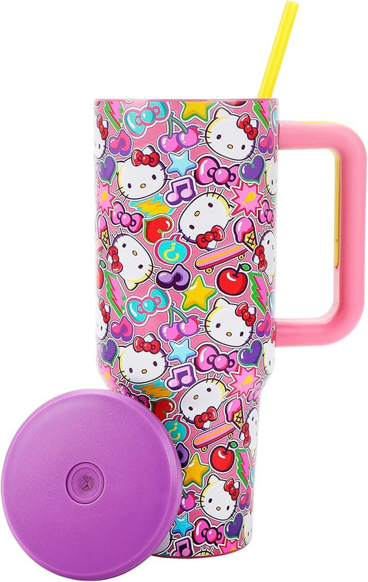 Bioworld Hello Kitty All-Over Print 40 Oz Stainless Steel Tumbler With Chunky Handle