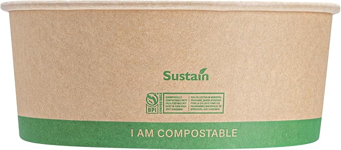 Restaurantware Compostable Paper Food Containers 50 Pack Of 37 oz BPI-Certified Round Kraft Salad Bowls Disposable Grease-Resistant Meal Prep Take Out Containers For Ice Creams, Soups, Snacks
