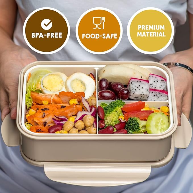 LOVINA Bento Box for Adults and Kids - 1400ML Portable, Lightweight, Easy to Carry Meal Holder with Spoon & Fork, Durable, Leak-Proof, BPA-Free and Food-Safe Materials