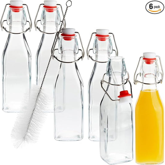 Juvale 6 Pack 8 oz Swing Top Glass Bottles with Stoppers, Cleaning Brush - Hot Sauce Bottles for Vanilla Extract, Infused Oil, Syrup, Homemade Kombucha