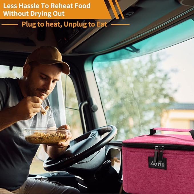 Aotto Portable Oven Electric Lunch Box Food Heater - 12V/24V 2-in-1 Car Food Warmer, Heated Lunch Box for Adults, Cook, Reheat, and Keep Meals Warm for Car, Truck, Travel - Pink
