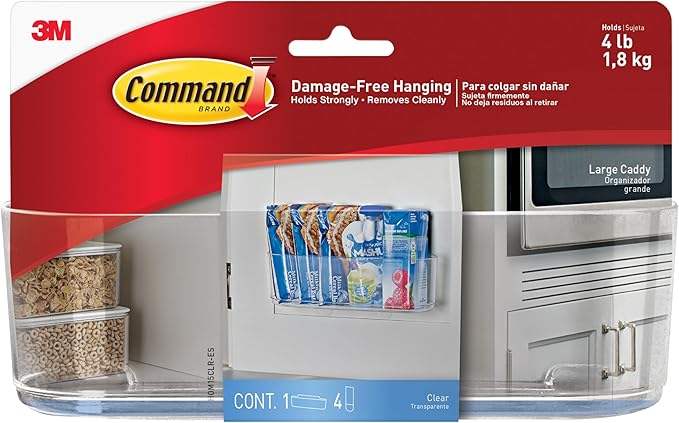Command Large Caddy, Holds up to 4 lb, 8.6" x 3.1" x 3", 1 Caddy with 4 Command Strips, Damage Free Organization Wall Mount to Cabinet, Kitchen, Pantry, Closet, or Under Sink