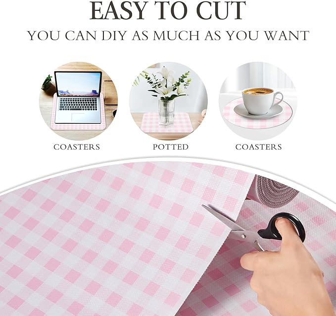 Beautysaid Shelf and Drawer Liner for Kitchen Cabinet, Non Adhesive Non Slip Shelf Paper Waterproof Washable Thickened for Dresser Pantry Shelve Bathroom Protector Liner(Pink Checkered,12 in x 10 FT)