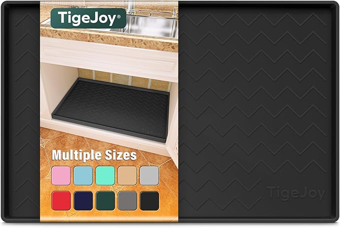 TigeJoy 34" x 19" Under Sink Mats for Kitchen Waterproof, Leak-Proof Silicone Mat Sink Protector and Cabinet Liner, Kitchen Essentials Organizer and Storage, Boot or Shoe Tray, Pet Feeding Mat