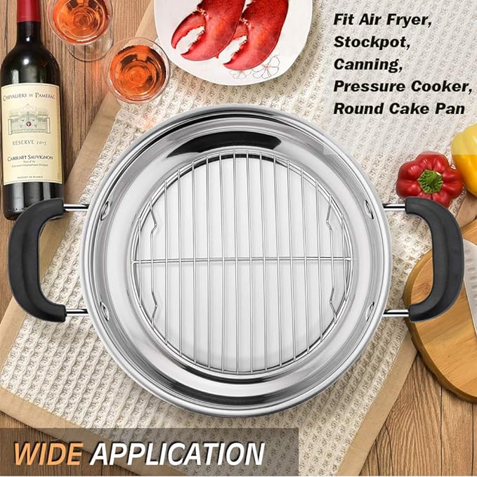 P&P CHEF Round Cooking Rack, 3 Pcs Stainless Steel Baking Cooling Steaming Grilling Rack, Fits Air Fryer/Stockpot/Pressure Cooker/Round Cake Pan, Oven & Dishwasher Safe (7.5 + 9 + 10.5 Inch)