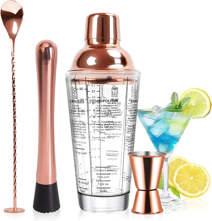 14oz Glass Cocktail Shaker Set, Martini Mixer Shaker by SAVORLIVING