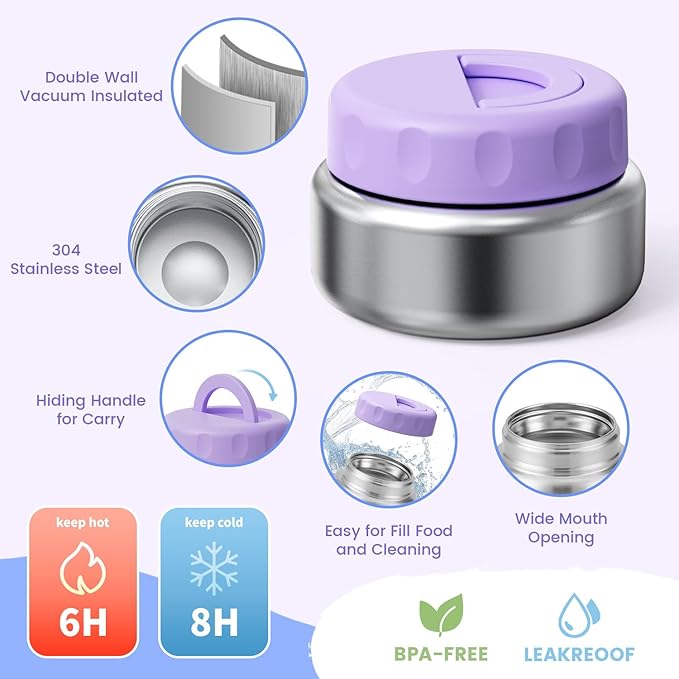 Kids Bento Lunch Box with Thermos, Leakproof Toddler Bento Box with 9 OZ Insulated Food Jar, Lunch Bag & Utensils 3 or 4 Compartment Container for School Girls Boys