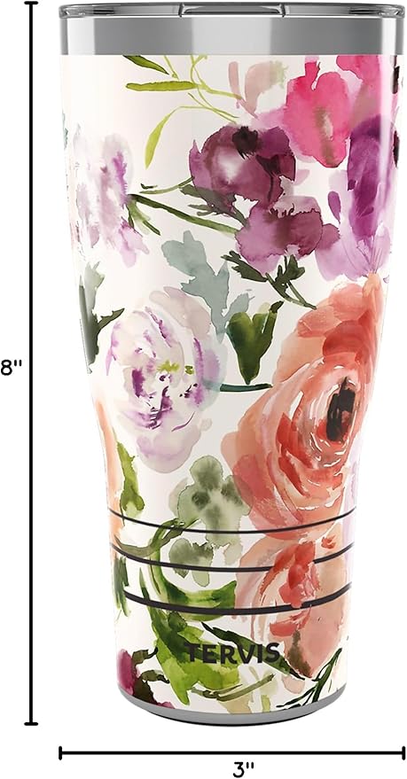 Tervis Traveler Kelly Ventura Floral Collection Heather Rose Triple Walled Insulated Tumbler Travel Cup Keeps Drinks Cold & Hot, 30oz - Stainless Steel, Heather Rose
