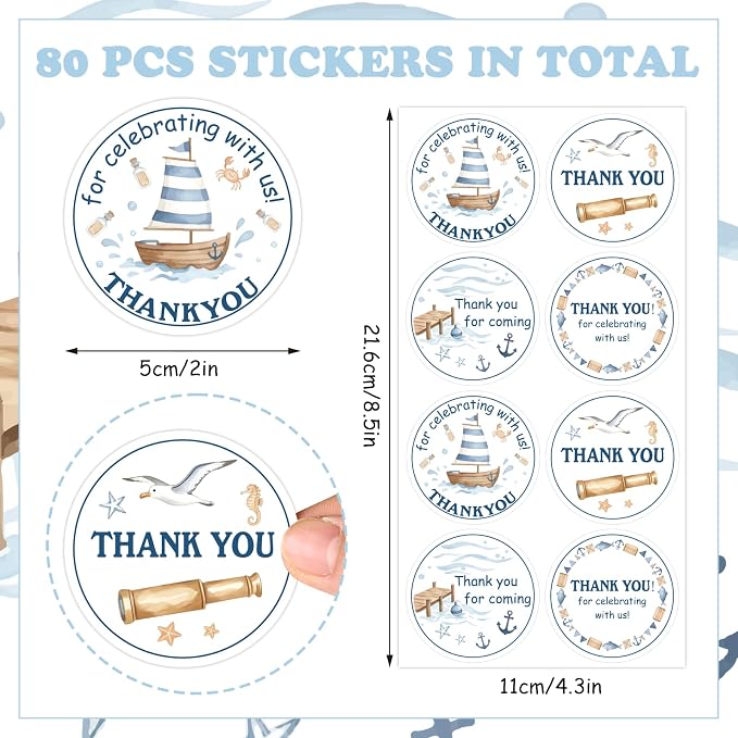 Serencatcher Nautical Baby Shower Thank You Stickers, Gender Reveal, Little - Image 5
