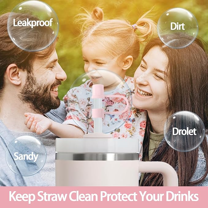 6PCS Silicone Straw Covers Cap Compatible with Stanley Cup 30-40 oz Tumbler with Handle 10mm Straw Toppers Reusable Straw Cover for Stanley Cup Accessories （Light Pink）