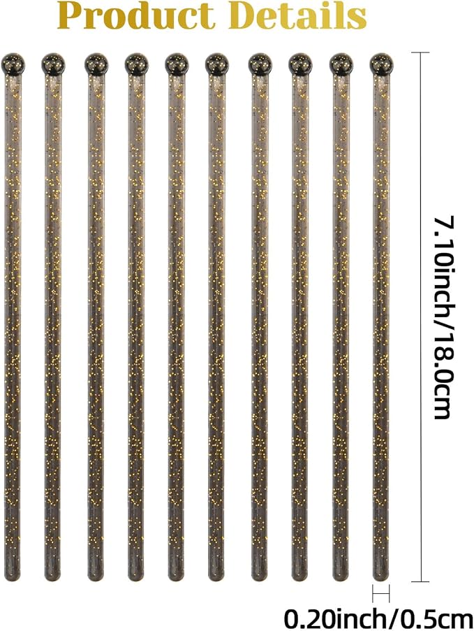 hapray 100 PCS Black Gold Glitter Plastic Swizzle Sticks, Crystal Cake Pops - Image 2