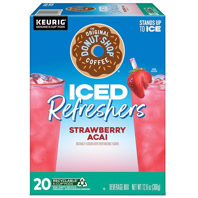 The Original Donut Shop Iced Refreshers, Strawberry Açaí Flavor, Keurig Single Serve K-Cup Pods, 20 Count