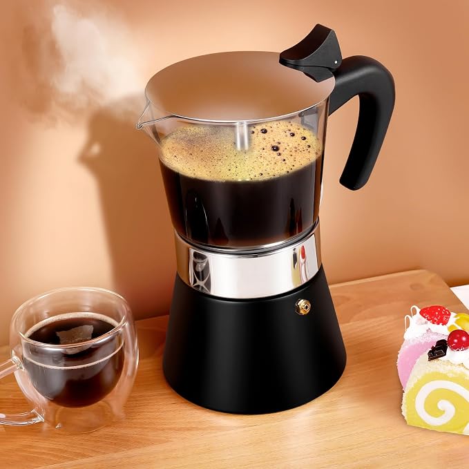 Induction Moka Pot, 9 Cups Crystal Glass-Top & Stainless Steel Moka Pot - Image 6