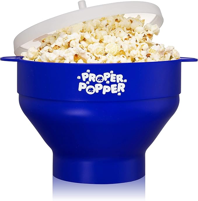 The Original Proper Popper Microwave Popcorn Popper, Silicone Popcorn Maker, Collapsible Bowl BPA Free & Dishwasher Safe - (Blue)