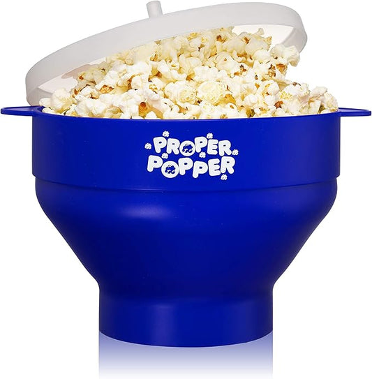 The Original Proper Popper Microwave Popcorn Popper, Silicone Popcorn Maker, Collapsible Bowl BPA Free & Dishwasher Safe - (Blue)