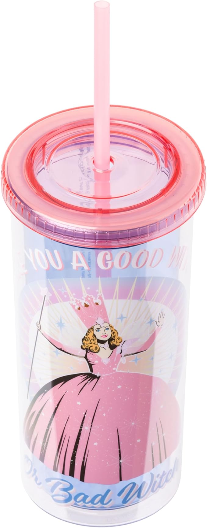 Silver Buffalo The Wizard of Oz Featuring Glinda Are You a Good Witch or a Bad Witch Plastic Tall Cold Cup with Lid and Straw, 20 Ounces