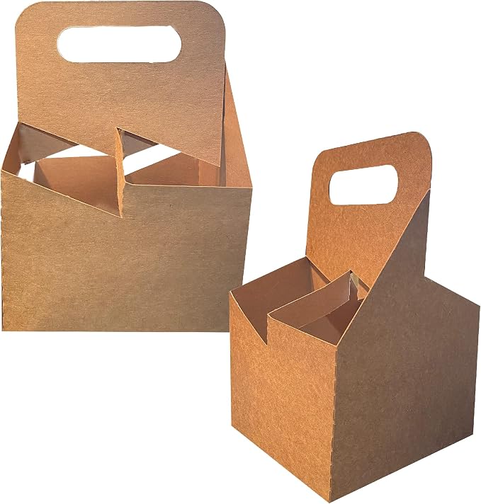 4 Cup Drink Carrier with Handle | Kraft Paperboard Holder Disposable by ICENCOLD