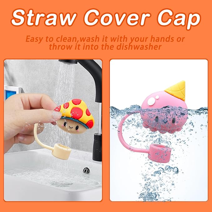 5PCS Straw Cover Cap for Stanley Cup, Silicone Cute Fruits & Food Straw Topper for Stanley 30&40 Oz Tumbler with Handle, 10mm 0.4in Dust-Proof Reusable Straw Tips Lids. (Color 7)