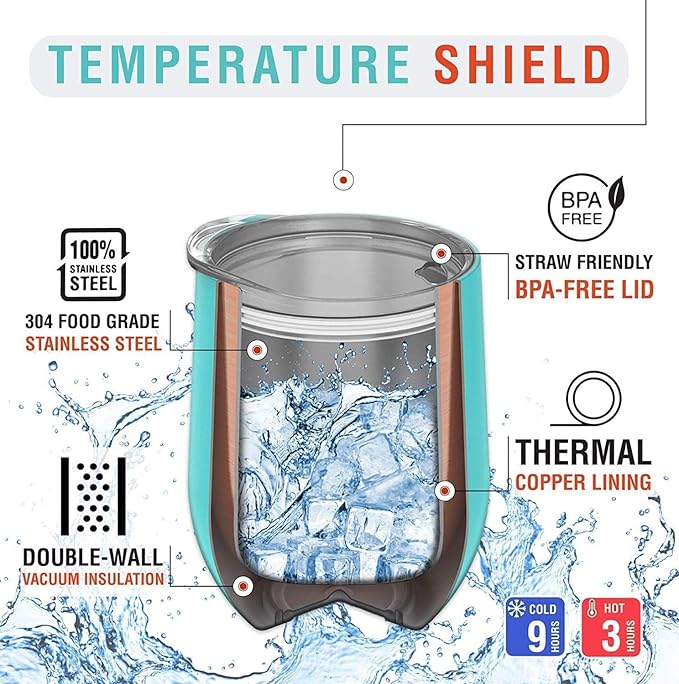 CHILLOUT LIFE 12 oz Stainless Steel Wine Tumblers 2 Pack - Double Wall Vacuum Insulated Wine Glasses Cups with Lids and Straws Set Keeping Cold & Hot for Coffee, Beer, Ice Cream - Ocean Marble Pattern