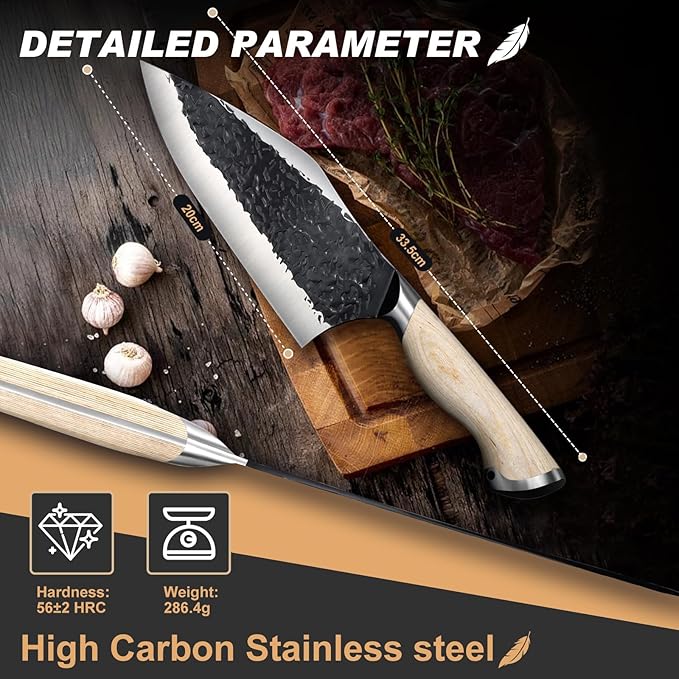 Golden Bird Meat Cleaver Knife - 8 Inch Viking Knife, Full Tang Butcher Knives for Meat Cutting, High Carbon Steel Cleaver with Ergonomic Wood Handle,Great for Outdoor Camping,Christmas Gifts for Men