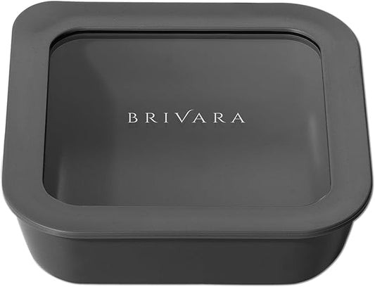 Ceramic Coated Glass Food Storage Container | No PTFE, PFOA, PFAS, and BPA | Reusable Non Toxic Meal Prep Container with Glass Lid | Easy To Store | 2.5 Cup Square [Onyx]