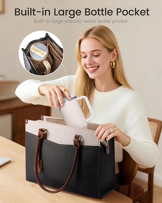 LOVEVOOK Laptop Lunch Bag for Women 15.6 Inch, Waterproof Tote Purse - Image 7