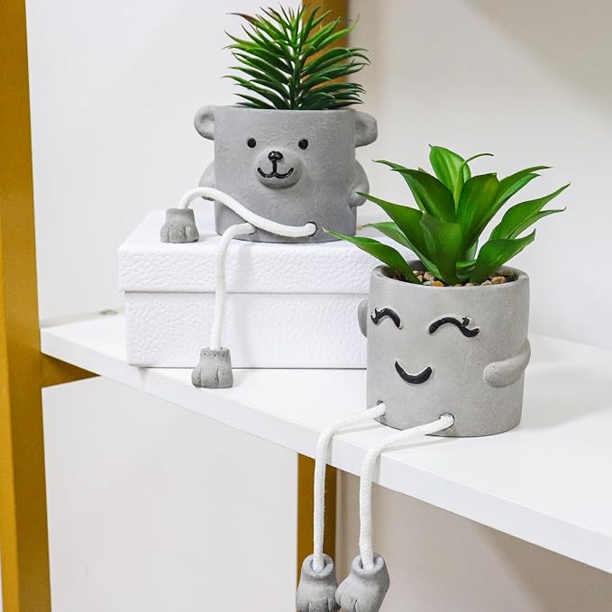 Zerzsy Fake Desk Plants in Cement Pots, Faux Plant Succulents Shelf Decorations - Image 2