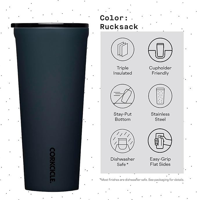 Corkcicle Classic Tumbler - Insulated Stainless Steel Travel Cup - Cold & Hot Drinks - Reusable - Durable - Spill Proof Lid - Non-Slip Silicone Base - Easy Grip - BPA Free - 24 oz - Rucksack