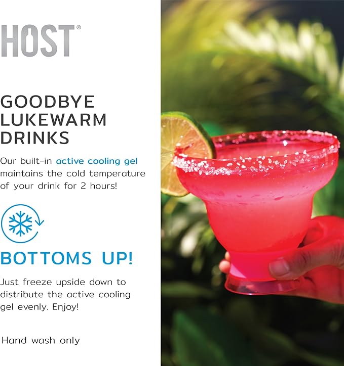 Host FREEZE Margarita Cocktail Glasses, Frozen Cup Double Wall Plastic Margarita Glasses Drinking Set Modern Drinking Glasses 12oz Punch Pink Set of 2 (Pack of 6)