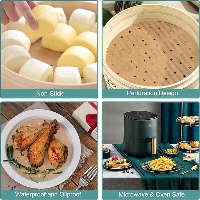 Numola Air Fryer Parchment Paper Liners, 100 Pcs Disposable Papers Liner for 2-3QT Air Fryer Baking, 7 Inch Safe and Non-stick Unbleache Steamer Liner for Microwave, Oven, Steaming Basket