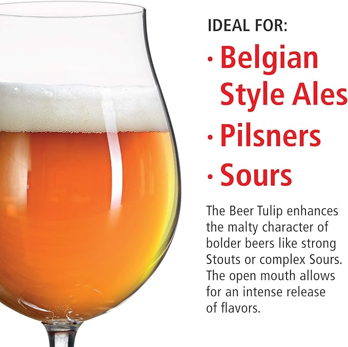 Spiegelau Classic Tulip Beer Glass, European-Made Crystal Drinking Glasses Perfect for Belgian Ales, IPA Beers, Cocktails, Sodas, Beverages, Smoothies, Home Bar Accessories, 15.5 oz, Set of 4