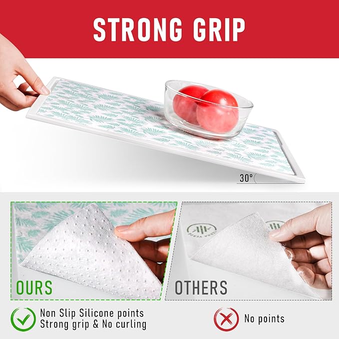 Cooyes Drawer and Shelf Liner for Kitchen Cabinets, Cloth Material, Non Slip Refrigerator Liners Washable, Fridge Mats for Glass Shelves and Bins, 6 Pack, 12" × 24"