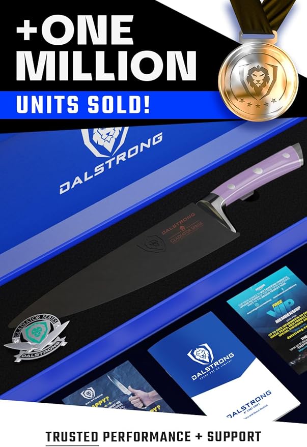 Dalstrong Chef Knife - 8 inch Blade - Gladiator Series - Forged High Carbon German Steel - Razor Sharp Kitchen Knife - Professional Full Tang Knives - Lilac Handle ABS - Sheath - NSF Certified