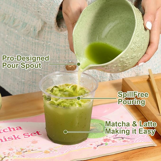 6pcs Matcha Whisk Set Includes Resin Matcha Whisk,Ceramic Matcha Bowl Set and Sifter,Matcha Whisks Holder,Natural Bamboo Spoon and Tea Towel for Matcha Starter Kit Lovers (Blue)