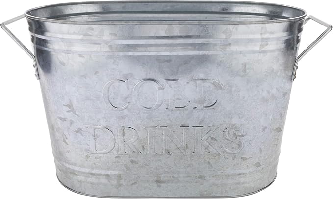 Twine Insulated Drink Galvanized Bucket, Beer and Beverage Tub, Metal Bucket, Ice Buckets for Parties, Holds 5.35 Gallons, Silver