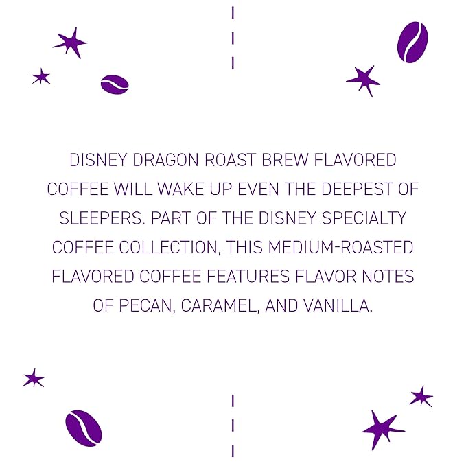 Joffrey's Dragon Roast Brew - Disney Specialty Coffee, Flavored Artisan Medium Roast, Pecan, Vanilla & Caramel Notes, Brew or French Press (Ground, 11oz)