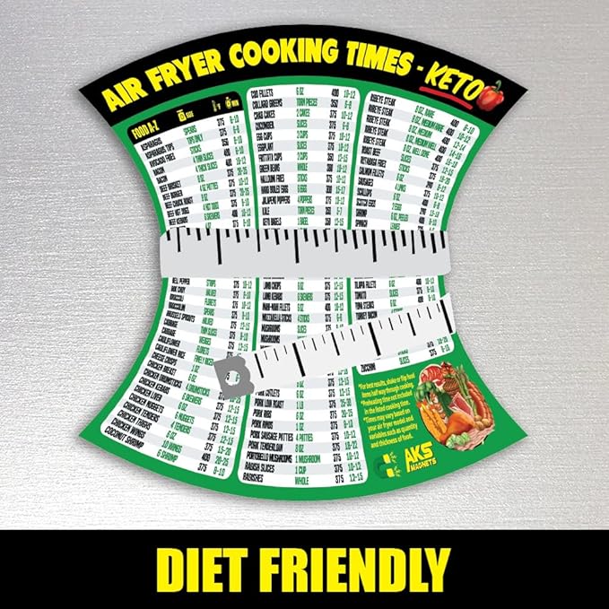 Air Fryer Cheat Sheet Magnet, Keto Edition - Air Fryer Cooking Times Chart for 100 Keto Food Items - Magnetic Airfry Guide for Ketogenic Cookbooks and Recipes - Low Carb Diet Plan Airfryer Accessories